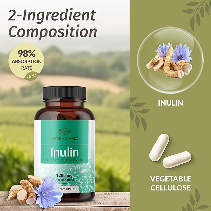 HERBAMAMA Inulin and Pine Bark Kit - Bundle of Inulin Fiber Capsules &amp Pine Bark Blueberry-Flavored Gummies - Vegan Non-GMO Gelatinl-Free - 2 Pack
