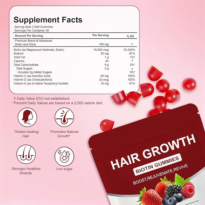 Lumin Hair Gummies with Biotin &amp Collagen Mixed Berry Flavor Supports Healthy Hair Growth &amp Strength Skin &amp Nails Vegan &amp Non-GMO 60 Gummies
