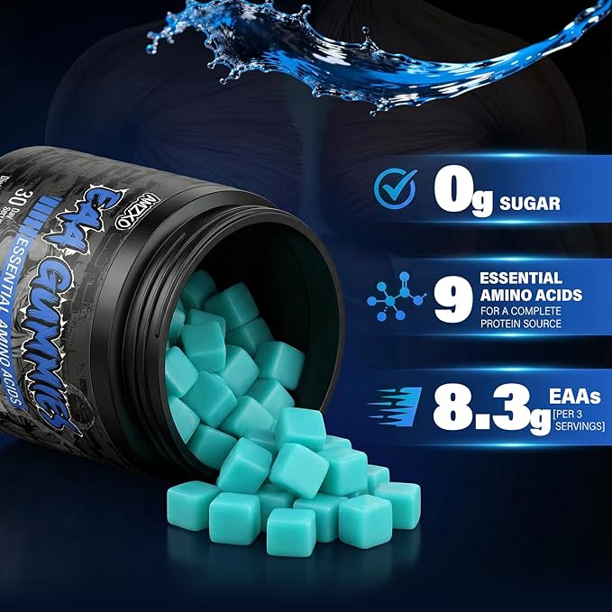 EAA Gummies - 2:1:1 BCAA Formula (8300mg) - Essential Amino Acids for Muscle Recovery &amp Endurance - Non-GMO Gluten Free Sugar Free Vegetarian Blue Raspberry Flavor - 90 Count