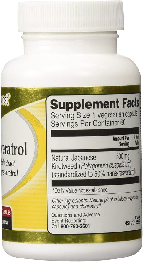 Vitacost Trans-Resveratrol 500 mg of herbal extract yielding 250 mg Trans-resveratrol -- 60