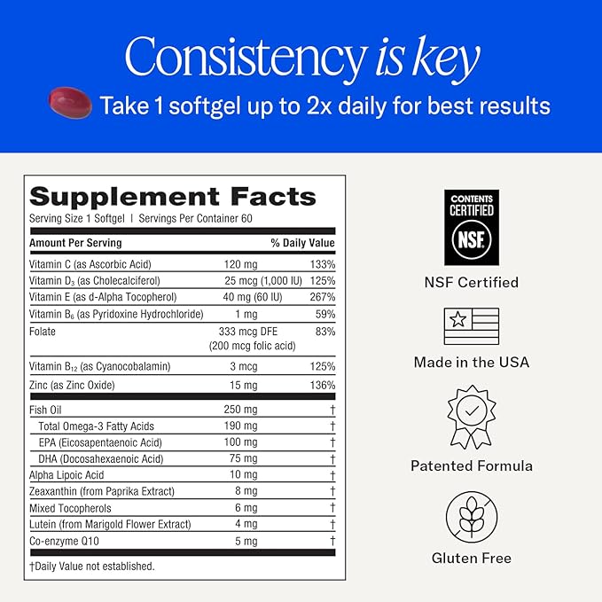 EyePromise Restore Eye Health Supplements - 60 Softgels 30-Day Supply - Omega 3 Supplement with Lutein and Zeaxanthin Fish Oil EPA DHA &amp Eye Vitamins and Nutrients