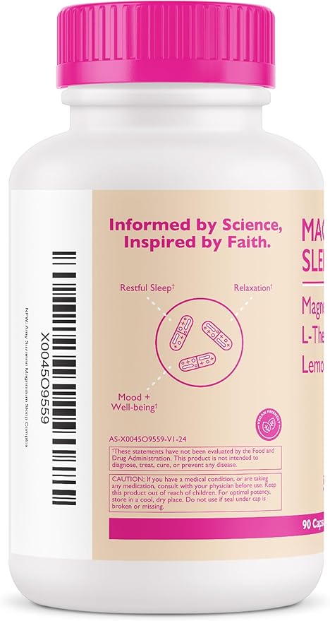Magnesium Sleep Complex with L-Theanine and Lemon Balm - Melatonin-Free Sleep Support for Natural Calm and Relaxation - Magnesium Glycinate - 90 Capsules