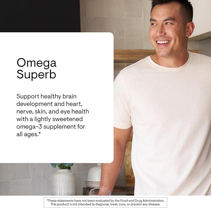 THORNE - Omega Superb - Fish Oil Liquid Supplement with EPA &amp DHA - Supports Brain Skin Joint &amp Heart Health* - Lemon Berry - Third-Party Certified - Gluten Dairy &amp Soy-Free - 40 Servin