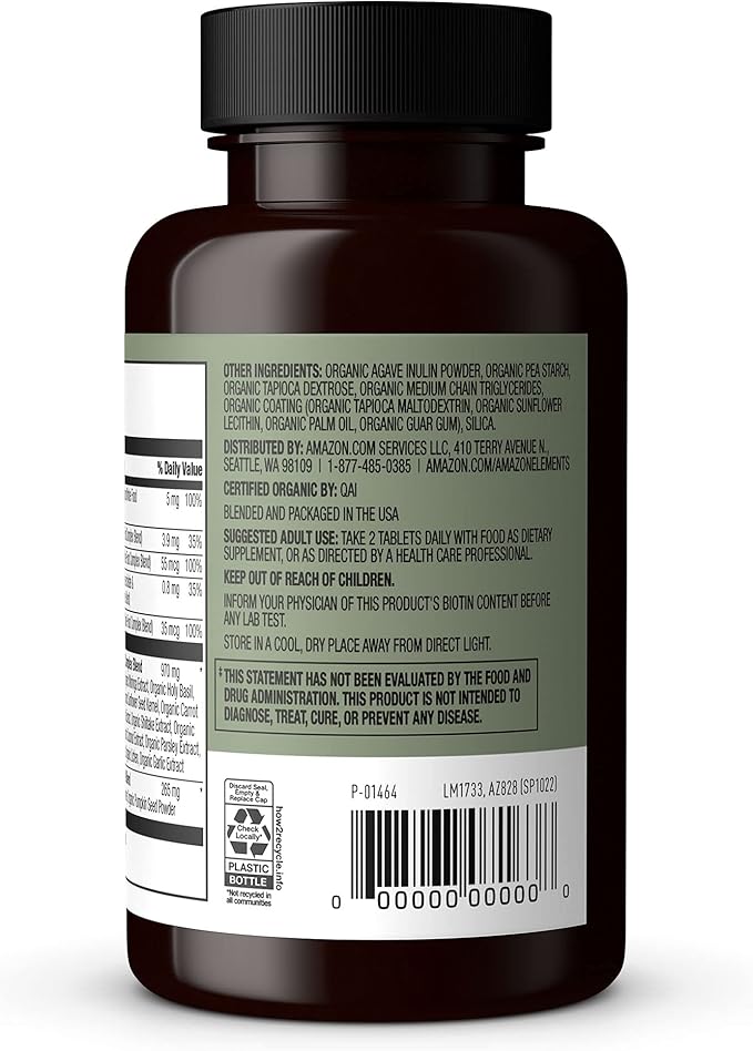 Amazon Elements Organic Whole Food Men's Multi 60 Tablets (Pack of 2)