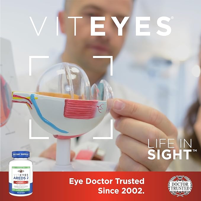 Viteyes AREDS 2 + CoQ10 Macular Support CoQ10 Vitamin E Vitamin C Lutein Zeaxanthin Zinc Copper Heart Health Eye Doctor Trusted Manufactured in The USA 100 Ct