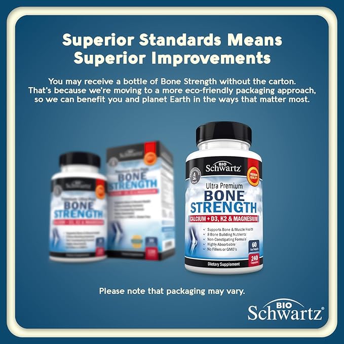 BioSchwartz Bone Strength Supplement - Gentle Non-Constipating Bone Health Supplement for Women &amp Men with 9-in-1 Complex with Calcium Magnesium Zinc D3 K2 &amp More - 3rd Party Tested - 2 Months
