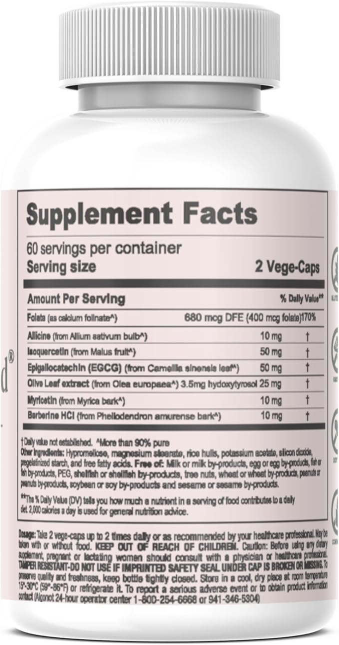 Algonot KardioFlameGuard – Heart Health Supplement Cardiovascular Support with Allicin Folinic Acid Isoquercetin Berberine – 60 Capsules