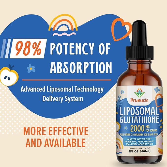 2000MG Liposomal Glutathione Liquid 98% Absorption Active Form L-Glutathione Supplement Vegan Friendly Powerful Antioxidant Complex for Immune System Aging Defense Detox 2 FL.OZ