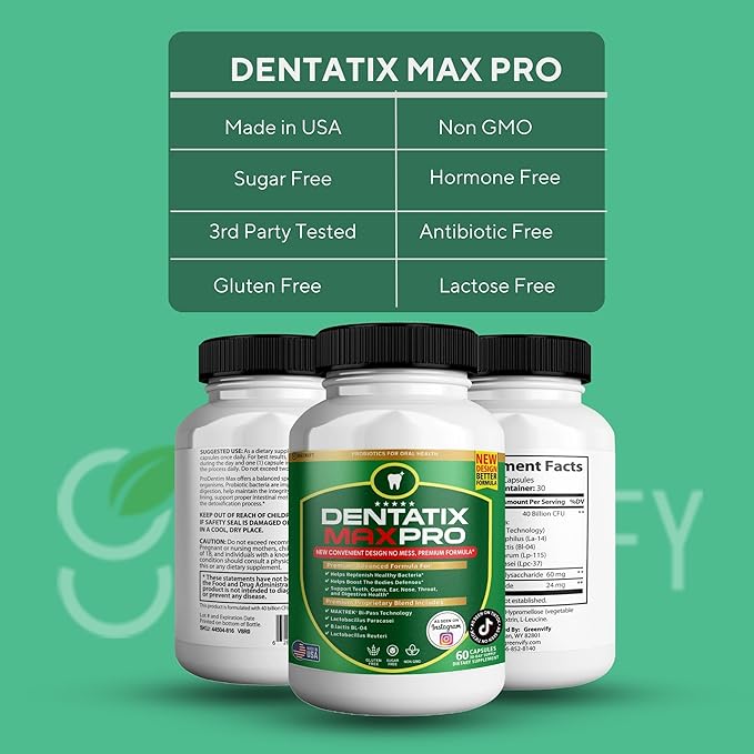 Dentatix Max Pro for Gums and Teeth Health &amp Fresh Breath - 40 Billion CFU Advanced Oral Probiotics for Mouth Bad Breath Capsule Supplement (5)