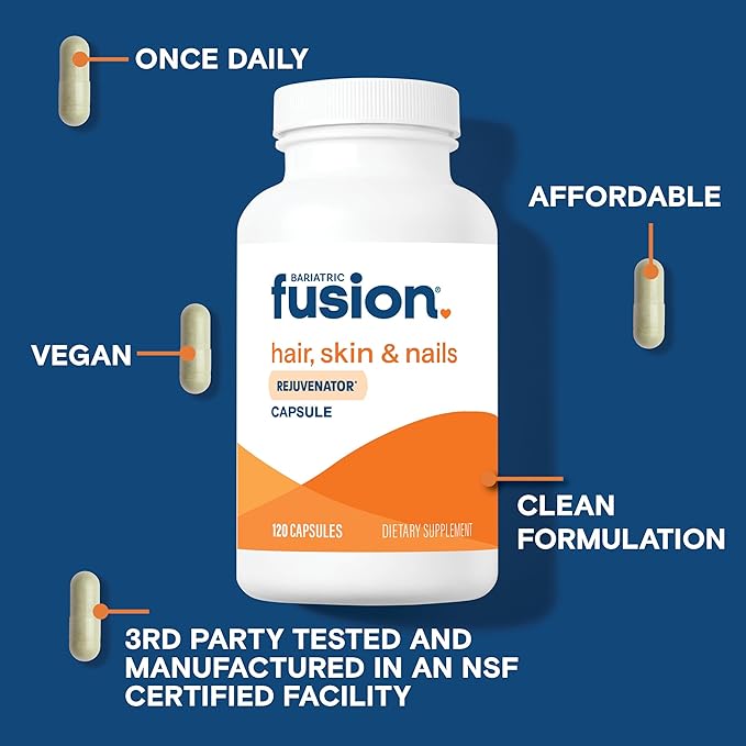Bariatric Fusion ONE Per Day Bariatric Hair Skin and Nails Vitamins REJUVENATOR for Women | Vegan Hair Growth Vitamins with Biotin Vitamin B12 and B1 | Easy to Swallow | 120 Capsules