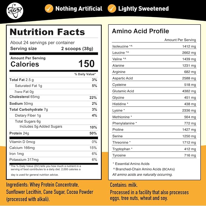 TGS Nutrition Chocolate Whey Protein Powder 2lb - No Artificial Sweeteners Natural Ingredients No Stevia GMO Free - Whey Concentrate for Men &amp Women Shakes Smoothies - Muscle Recovery