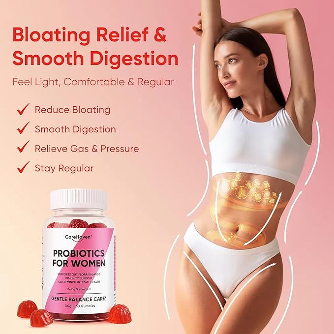 Probiotics for Women Gummies - Multiple Probiotics &amp Red Elm - Supports Gut Flora Feminine Health &amp Immune Function - 60 Active Daily Gummies (1PCS)