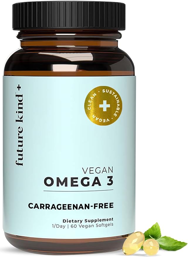 Future Kind Omega-3 Supplement for Clarity Memory and Mobility Comfort 2 Months Supply of Citrus-Scented Softgels with EPA and DHA Vegan Omega-3 Supplement from Algae Carrageenan Free 60 Count