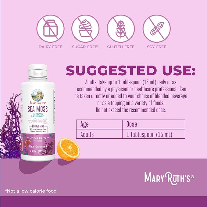 MaryRuth Organics Sea Moss Liposomal (Citrus Berry) &amp Women's Multivitamin + Hair Growth (Peach) | Clean Label Project Verified® | Vitamins for Energy Beauty &amp Immunity | Vegan Non-GMO