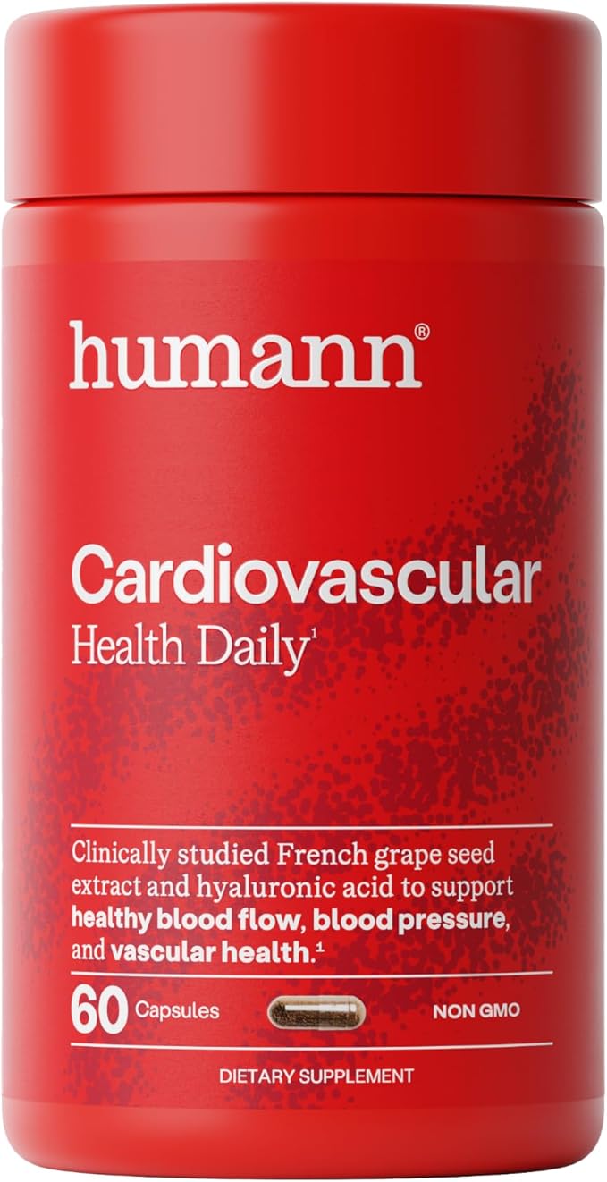 Humann Cardiovascular Health Daily 4-in-1 Vascular &amp Blood Pressure Support Grape Seed Extract &amp Hyaluronic Acid Circulation Supplement Plant-Based Non-GMO 60 Capsules