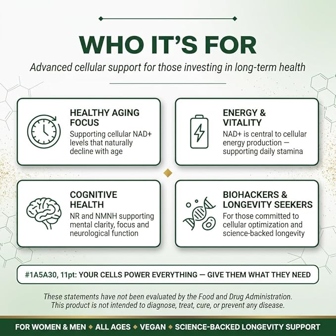 Liposomal NAD+ NR &amp NMNH Supplement | 1000mg Nicotinamide Riboside + Resveratrol | Advanced Cellular Energy &amp Brain Support | 120 Vegan Capsules