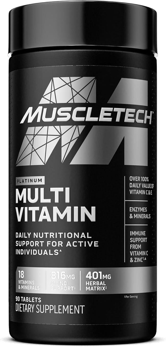 Muscletech Whey Protein Powder &amp Multivitamin for Immune Support - Nitro-Tech Muscle Building Formula with Whey Protein Isolate &amp Peptides 30g Protein 3g Creatine 6.8g BCAAs and Platinum M