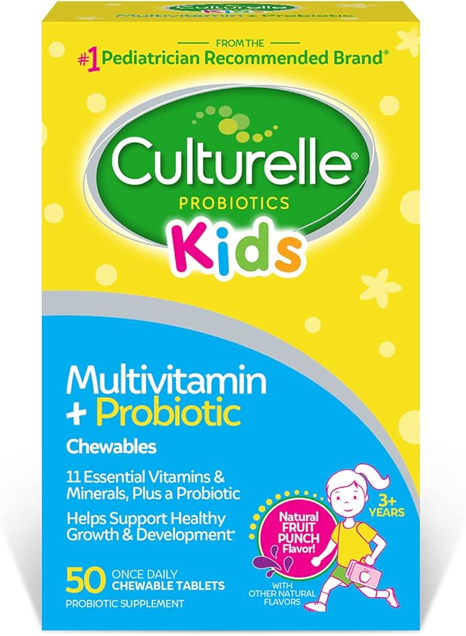 Culturelle Kids Complete Chewable Multivitamin + Probiotic For Kids Ages 3+ 50 Count Digestive Health Oral Health &amp Immune Support - With 11 Vitamins &amp Minerals including Vitamin C D3 &a