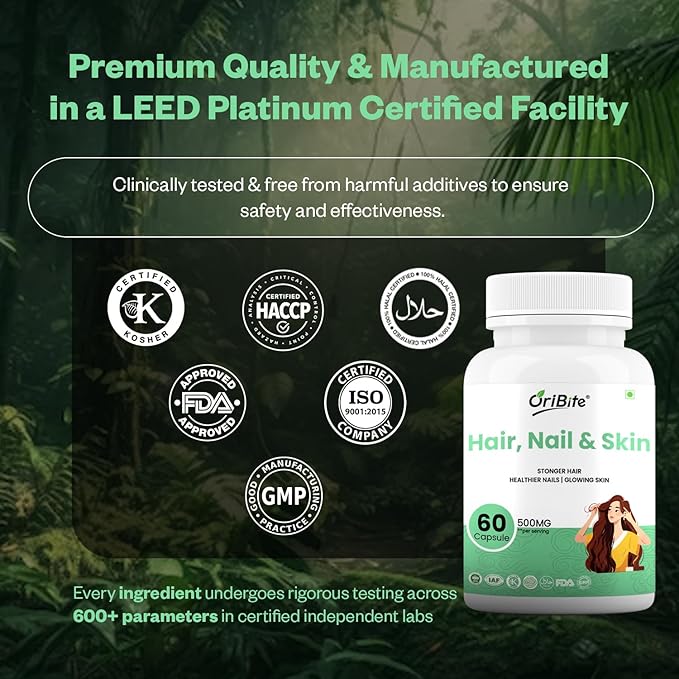 Hair Nail &amp Skin Supplement | Biotin Grape Seed Extract &amp Amla | Stronger Hair Healthier Nails &amp Glowing Skin | 500mg 60 Veg Capsules | Non-GMO Gluten Free