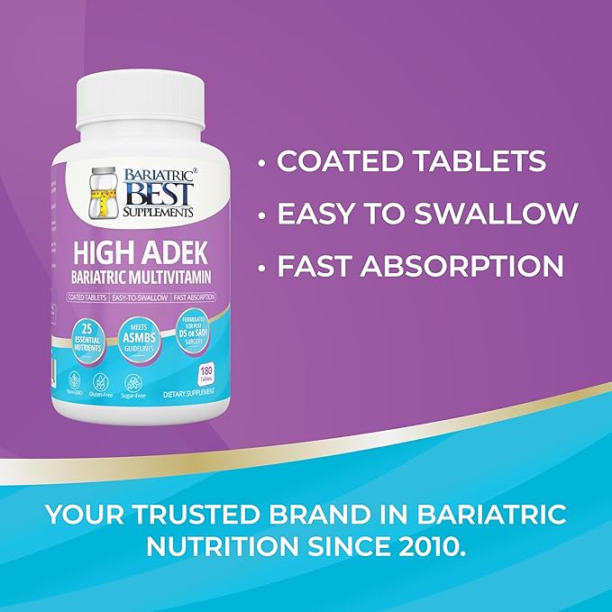 High A D E K Bariatric Multivitamin for Post DS/SADI Surgery 25 Essential Nutrients for Post-Weight Loss Surgery 180 Tablets Meets ASMBS Guidelines for Bariatric Bypass