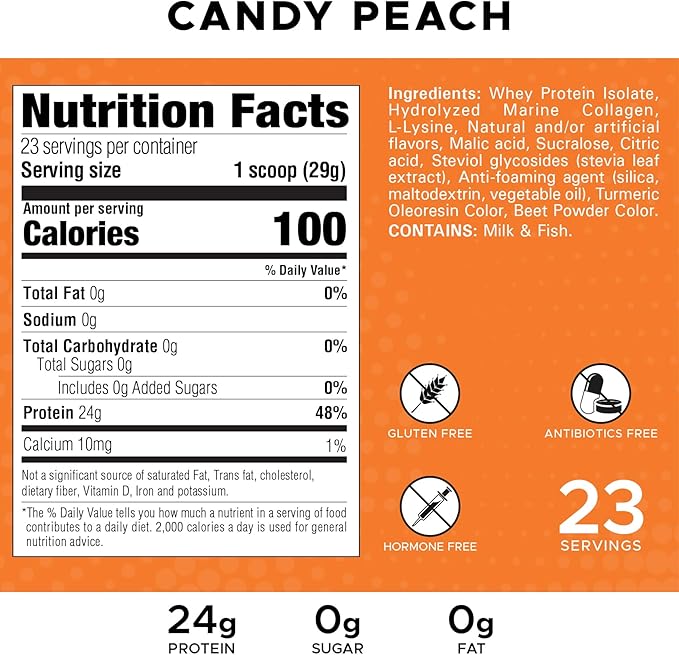 Revolution Nutrition Splash Clear Protein Clear Whey Protein Powder Juice-Type Protein Candy Flavour Collagen 24g Protein Zero Sugar Zero Carb 667g 23 Servings (Candy Peach 1.47 Pound)