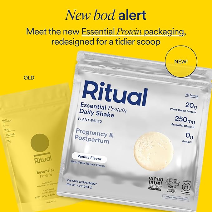 Ritual Prenatal Vegan Plant Based Protein Powder: Choline to Support Pregnancy Postpartum &amp Lactation 20g Organic Pea Protein from Regenerative Farms in USA Sugar Free** Vanilla 1 Lb