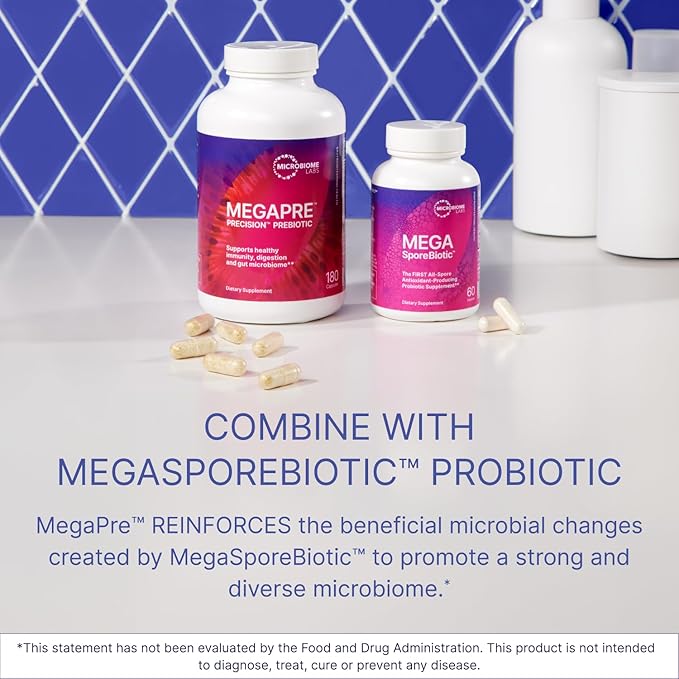 Microbiome Labs MegaPre Prebiotic Fiber Powder for Women Men &amp Kids - Pineapple Orange Guava Prebiotic Fiber Supplement Powder with Clinically Tested Oligosaccharides for Microbial Support (5.1 O