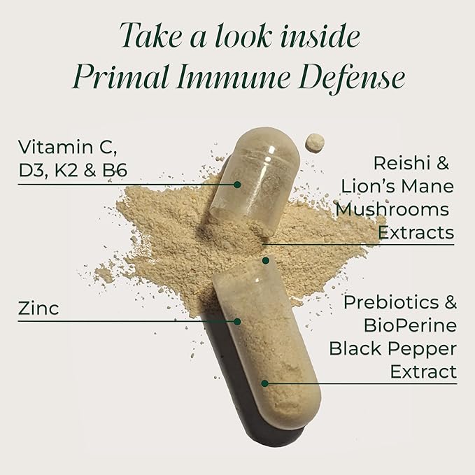 Primal Harvest Immune Defense 10-in-1 Supplement with Probiotics Zinc and Vitamins C D3 K2 B6 Daily Immune Support for Adults
