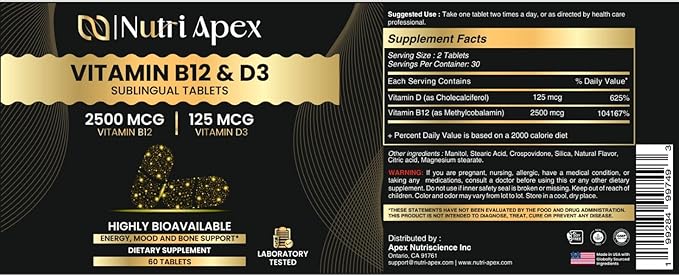 Vitamin B12 and D3 Plus Magnesium Complex Combo 2500 mcg B12 5000 IU D3 300 mg Magnesium Two Bottle Set Made in USA
