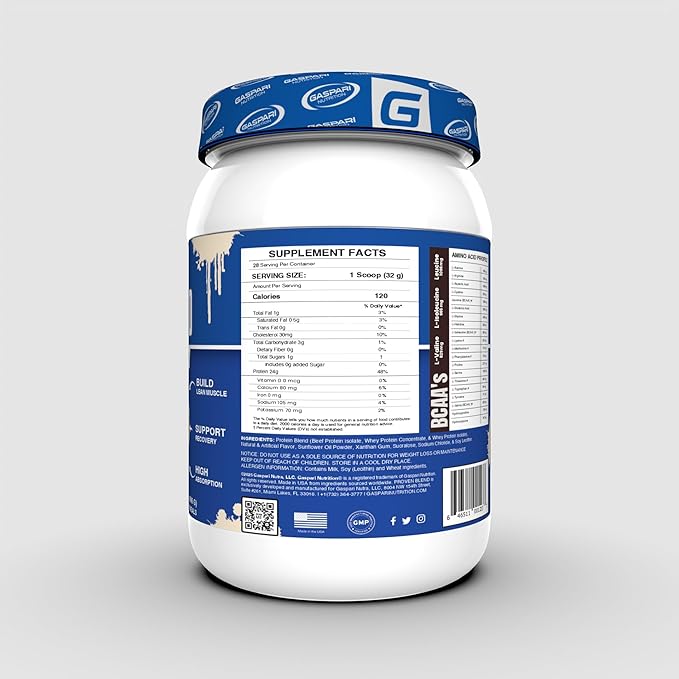 Gaspari Nutrition Proven Blend Multi Source Protein Powder Beef Protein Isolate Whey Concentrate and Whey Isolate Builds Lean Muscle 24g of Protein (28 Servings Vanilla Ice Cream)