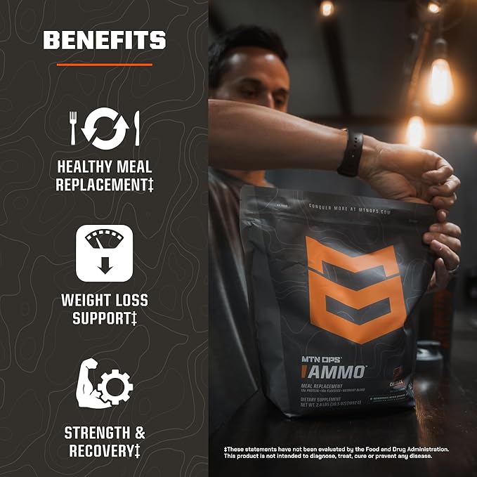 MTN OPS Ammo Meal Replacement Shake Powder – 19g Protein 10g Flaxseed 4.5g Whole Foods Real Fruits &amp Vegetables – Daily Nutrition &amp On-the-Go Fuel 30 Servings Chocolate