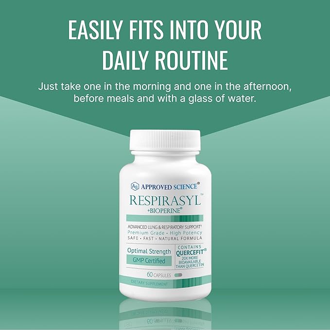 Approved Science® Respirasyl - Lung and Respiratory Support - with Quercefit® Vitamins ACD BioPerine - 6 Month Supply - Made in The USA