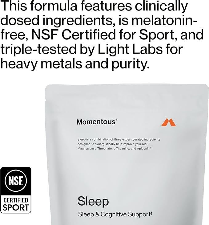 Momentous Nightly Sleep Pack - Magnesium L-Threonate L-Theanine and Apigenin - NSF Certified for Sport - 30 Servings