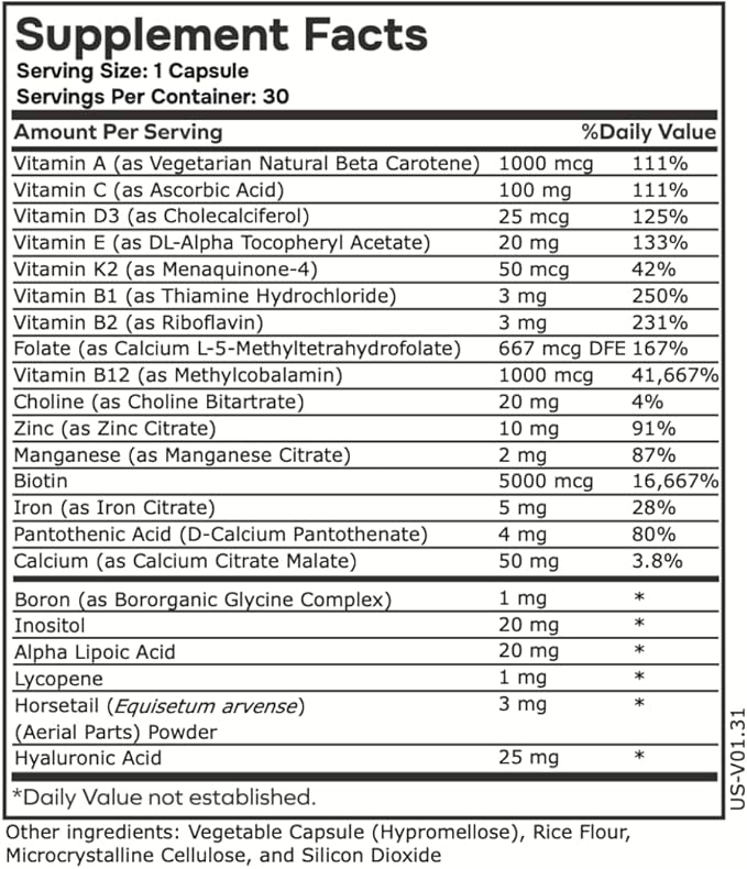 Womens Methylated Multivitamin Multimineral Horsetail Iron Biotin Complex with L Methylfolate for Ultra Absorption (2 Pack)