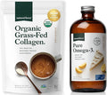 Natural Force Pure Omega 3 - Liquid Fish Oil - Delicious Lemon Cake Flavor 16 Oz Glass Bottle Organic Clean Collagen Peptides Powder Unflavored 10.7oz