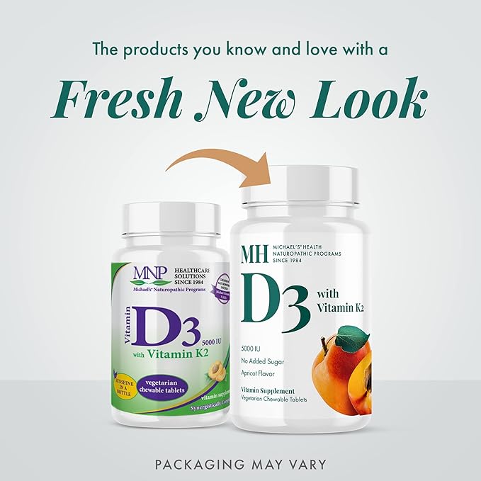 Michael's Health Naturopathic Programs Vitamin D3 with K2 - 90 Chewable Tablets Pack of 2 - Apricot Flavor - Skeletal &amp Immune System Support - No Added Sugar - Vegetarian - 180 Total Servings
