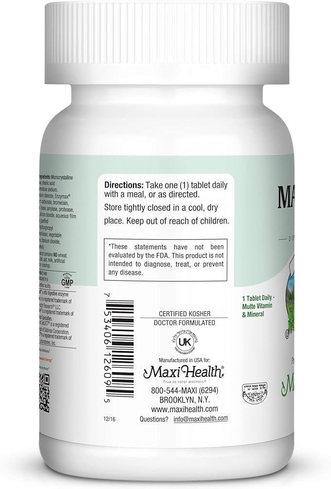 MaxiVite - No Iron - One a Day Multi Vitamin 90 Tabs - Gluten Free - Kosher
