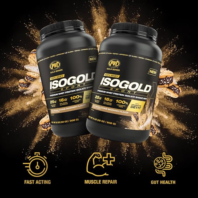 PVL Gold Series - 100% Whey ISOGOLD Sport - Premium Whey Protein Isolate Shake Mix - 2 LB - Triple Chocolate