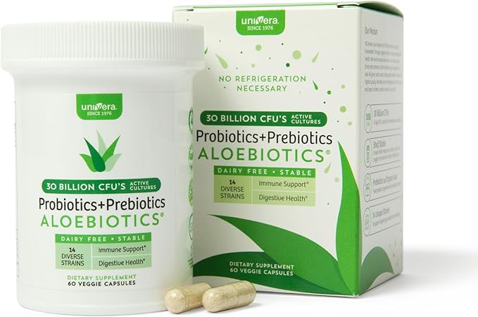 Univera Probiotics for Women Probiotics and Prebiotics 30 Billion CFUs with Organic Aloe Vera -14 Strains Digestive Enzymes for Adults - Vegan AloeBiotics 60ct.