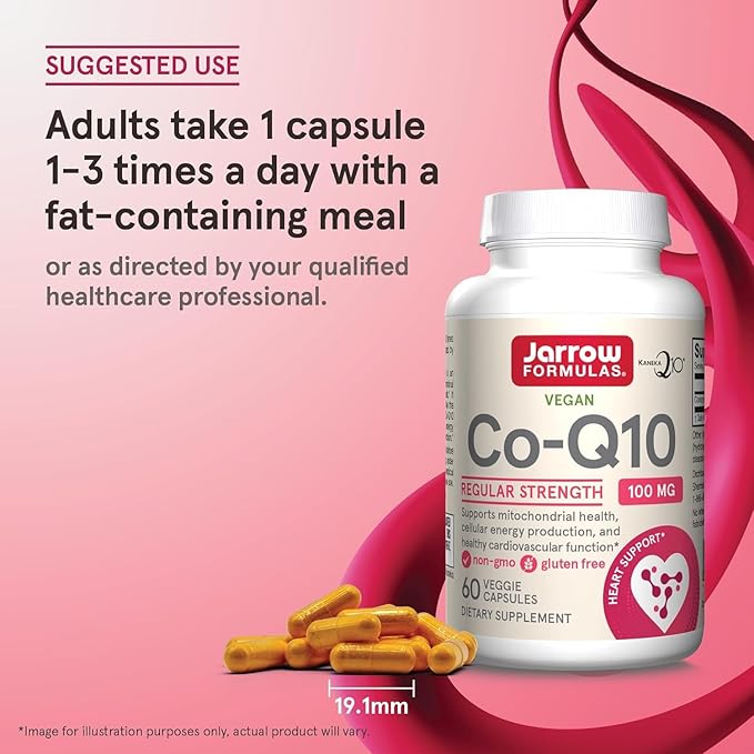 Jarrow Formulas Co-Q10 100 mg - 60 Veggie Caps - Antioxidant Support for Mitochondrial Health Energy Production &amp Cardiovascular Function - Up to 60 Servings