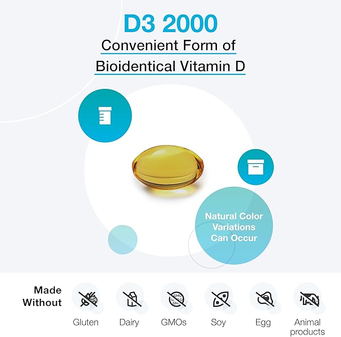 XYMOGEN D3 2000 - Bioavailable Vitamin D3 2000 IU (50 mcg) - High Potency Vitamin D Supplement to Support Immune Health Bone + Heart Health (120 Gelatin Softgels)