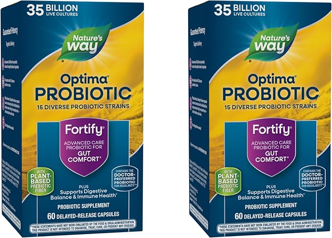 Nature's Way Fortify Optima Probiotic for Adults 35 Billion Cultures 15 Strains Supports Digestive Balance and Immune Health* No Refrigeration Required 60 Capsules (Packaging May Vary) - 2 Pack