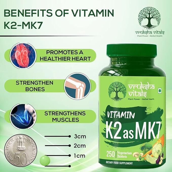 Generic Vitamin K2 as MK7 55mcg per Tablet - 250 Tablets - Plant Based Vegan Vitamin K Capsules/Tablets Supplement