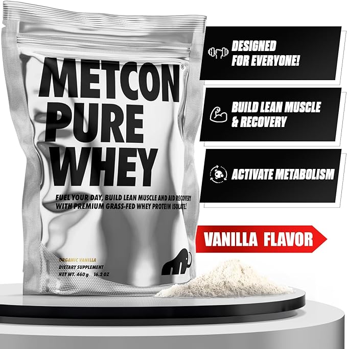 MetCon Whey Protein Isolate - Premium Grass-Fed Whey Protein Isolate Powder with 5 All-Natural Ingredients No Fillers Organic Vanilla Flavor (460g)