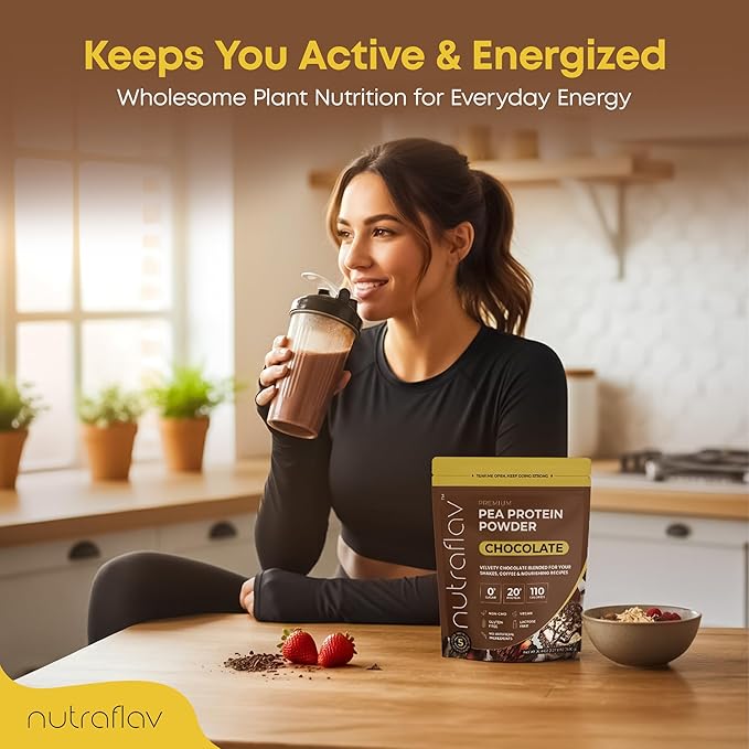 Vegan Chocolate Protein Powder - Plant Based Pea Protein Powder - 20g Protein Per Serving with 5 Ingredients - Iron-Rich Easy to Digest - No Added Sugar - Great for Shakes &amp Smoothies - 20 Servin