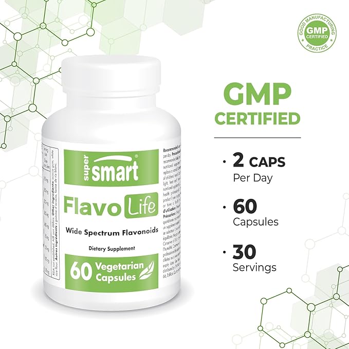 Supersmart FlavoLife (Flavonoid Complex Supplement) - with Luteolin Myricetin Fisetin Rutin Quercetin EGCG Apigenin Hesperidin | Non-GMO &amp Gluten Free - 60 Vegetarian Capsules
