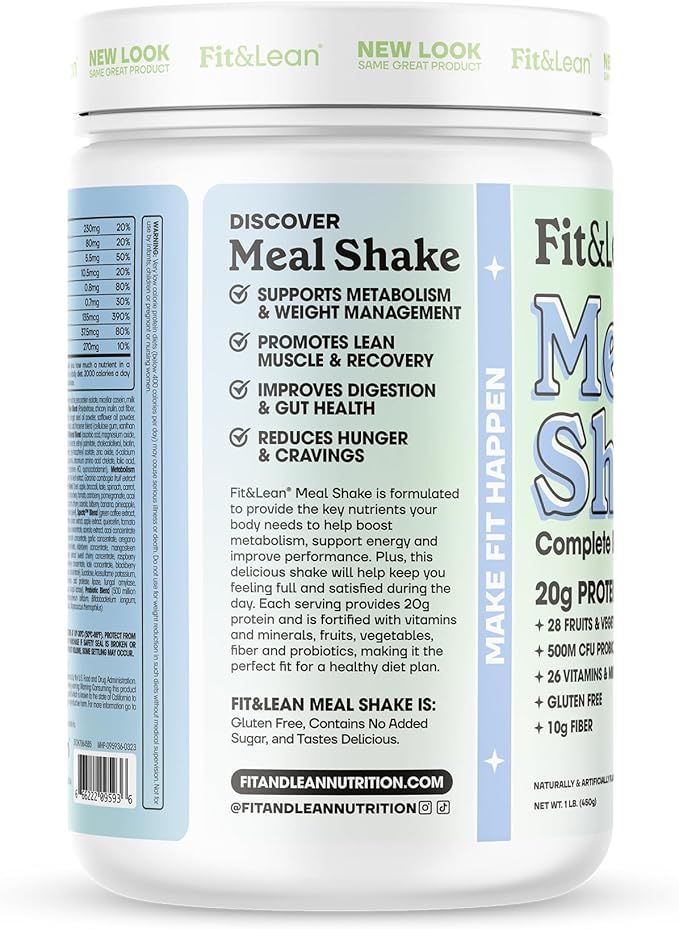 Fit &amp Lean Meal Shake Fat Burning Meal Replacement Protein Fiber Probiotics Strawberry Shortcake 0.8 lbs (365 g)10 Servings Per Container