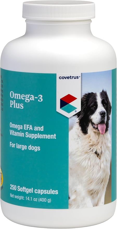 Covetrus Omega-3 Soft Gels for Large Dogs – Essential Fatty Acids with Vitamins A E &amp D3 – Skin Coat &amp Joint Supplement – 250 Count