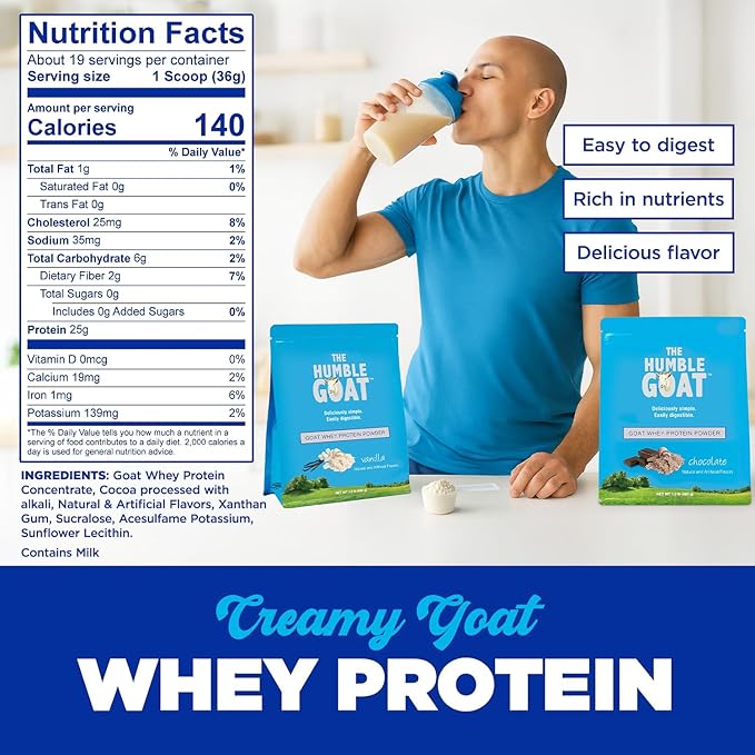 Grass Fed Whey Protein Powder Chocolate 1.5 lb – Made from Goat Milk Easy to Digest Clean Taste Non-GMO Gluten-Free &amp Versatile Chocolate Whey Protein Powder Made in USA