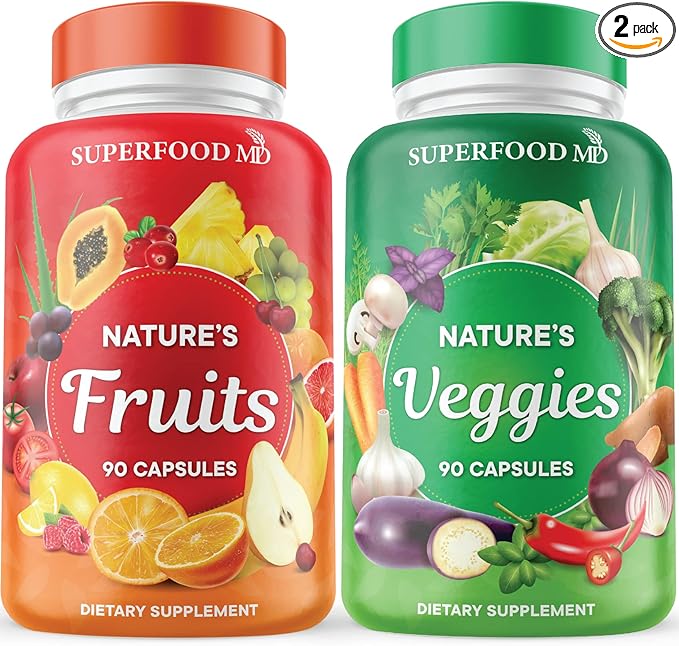 Superfood MD Fruits &amp Veggies Supplement - Whole Food Natural Superfoods - with Beta Carotene - Soy Free- 90 Count (Pack of 2)